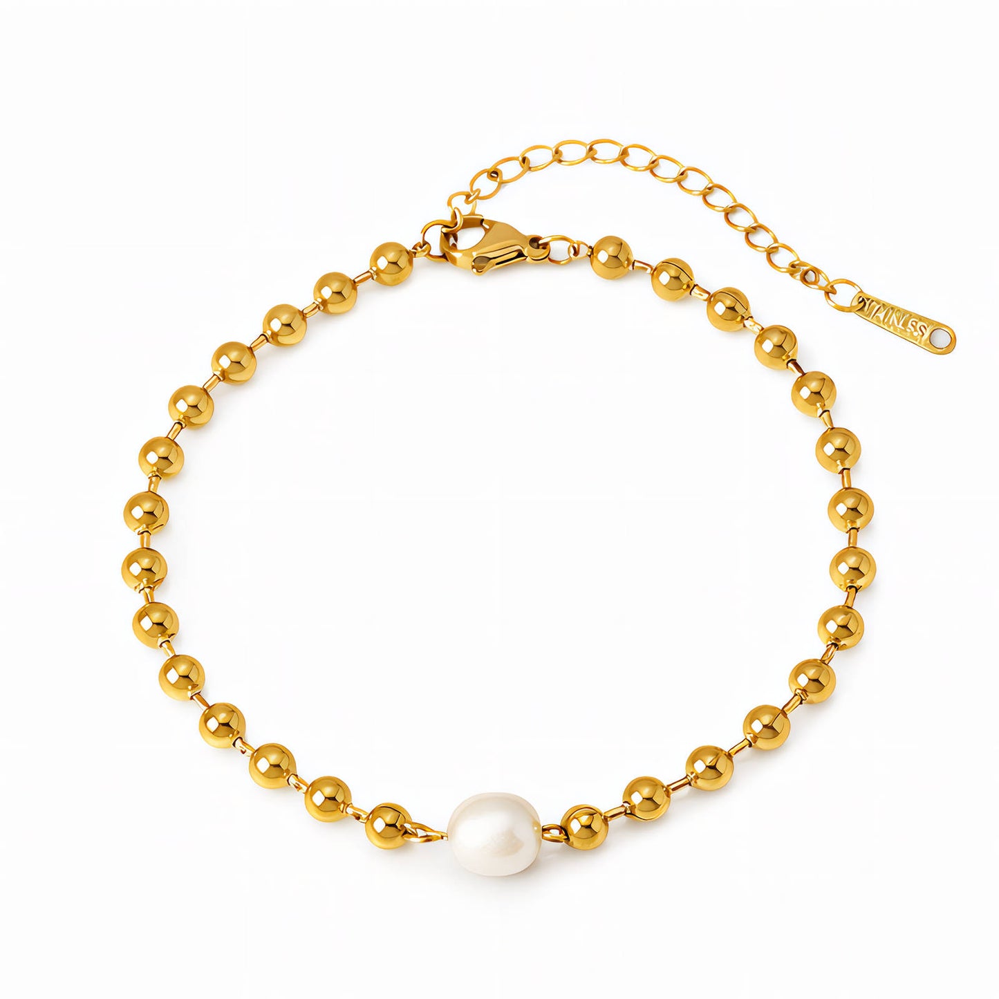 PULSERA "PERLA DEL FUTURO" ACERO BAÑADA EN ORO DE 18 QUILATES
