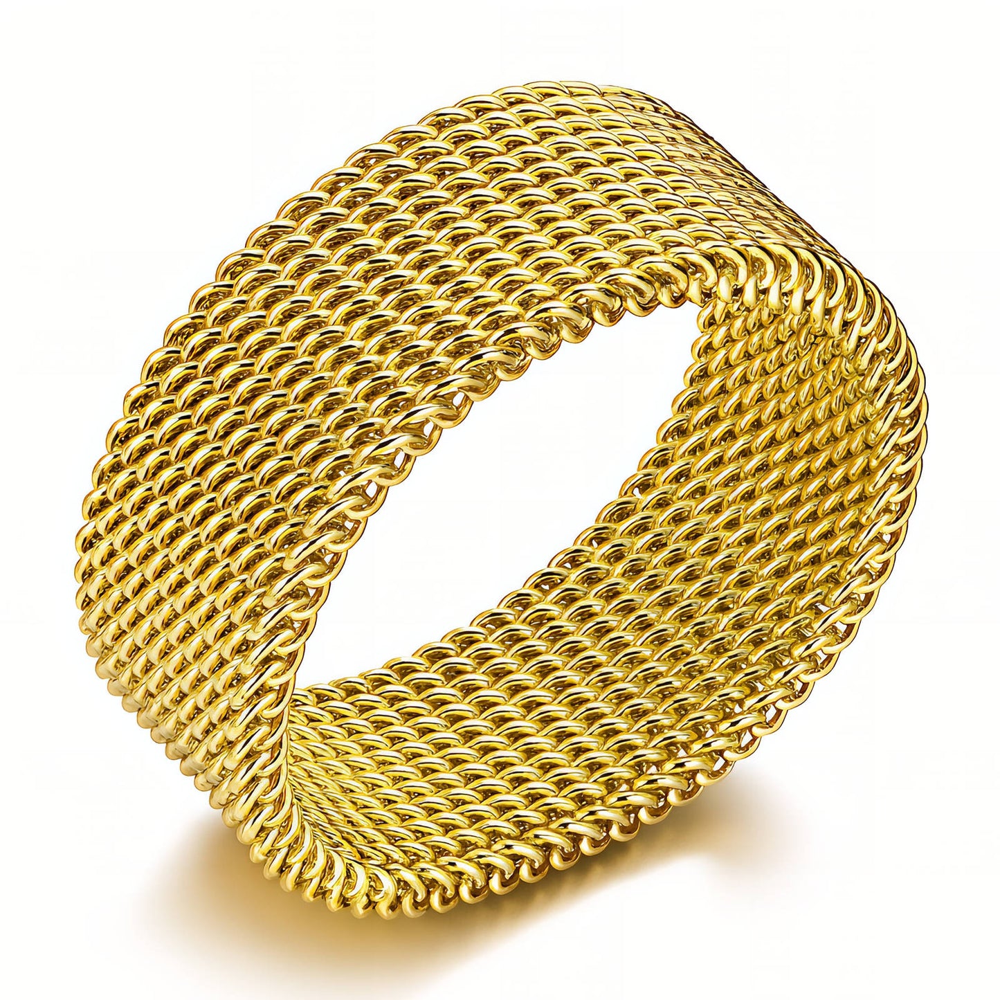 ANILLO "TRENZADO" DE ACERO BAÑADO EN ORO DE 18 QUILATES