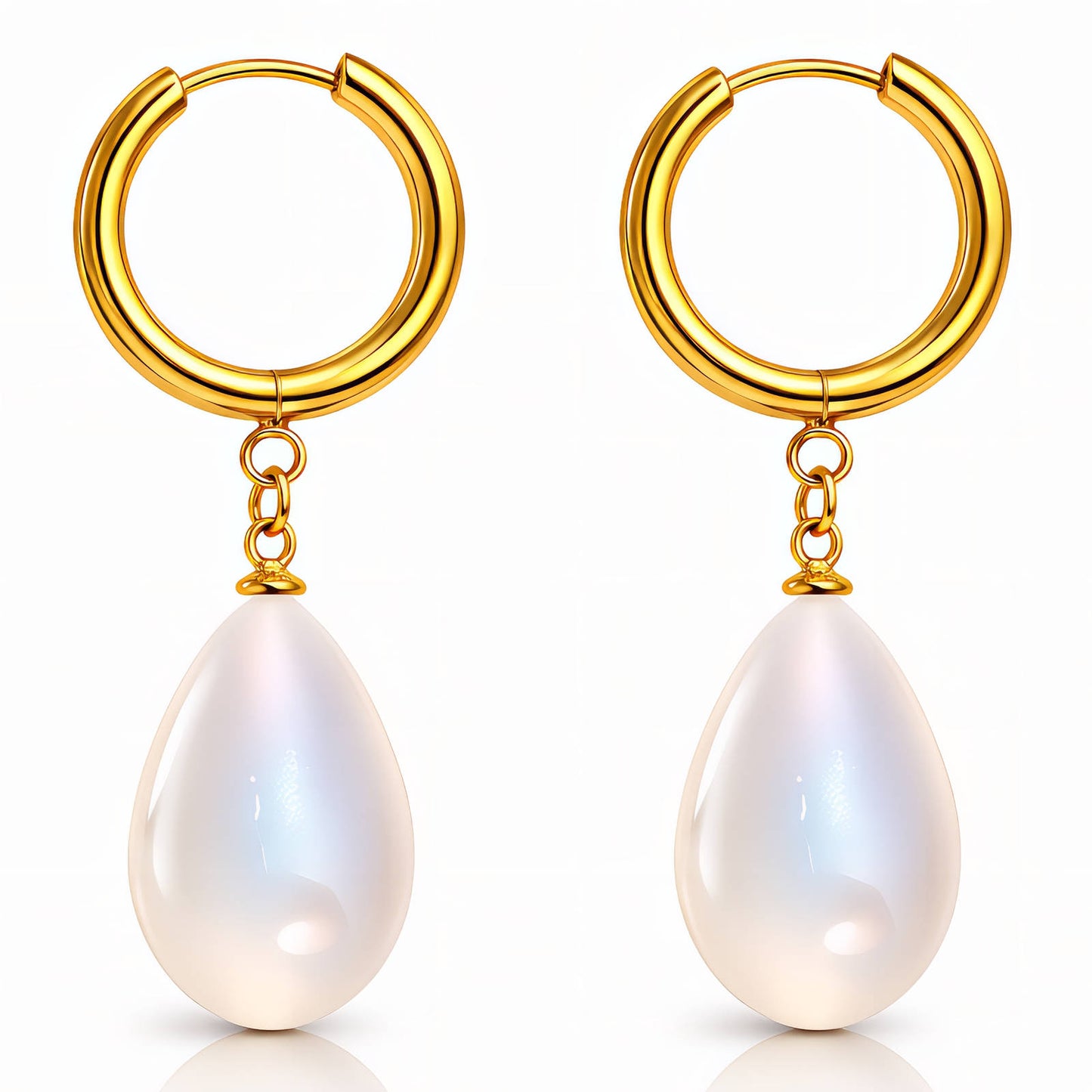 PENDIENTES "PERLAS COLGANTES" DE ACERO BAÑADO EN ORO DE 18 QUILATES