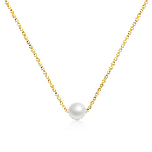 COLLAR "PERLA DEL MAR" ACERO BAÑADO EN ORO DE 18 QUILATES