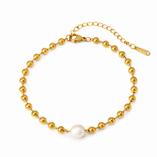 PULSERA "PERLA DEL FUTURO" ACERO BAÑADA EN ORO DE 18 QUILATES