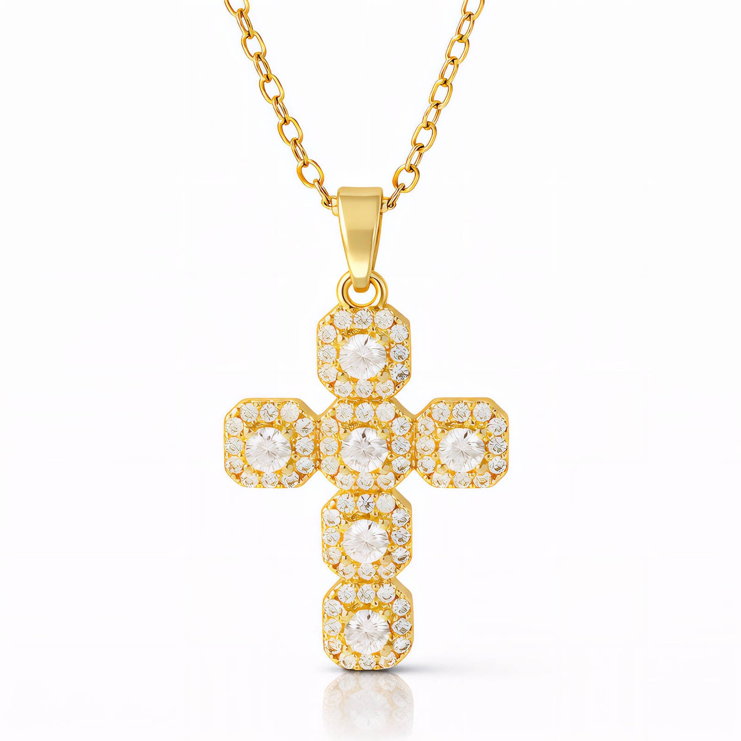 COLLAR "CRUZ" ACERO BAÑADO EN ORO DE 18 QUILATES