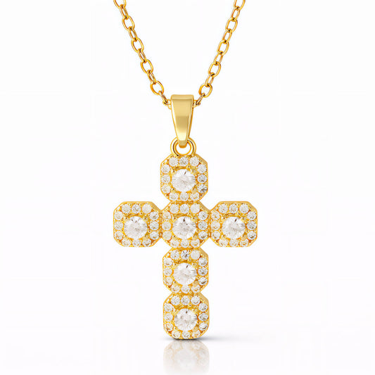 COLLAR "CRUZ" ACERO BAÑADO EN ORO DE 18 QUILATES