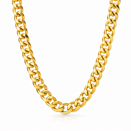 COLLAR "ESTILO CUBANA" DE ACERO BAÑADO EN ORO DE 18 QUILATES