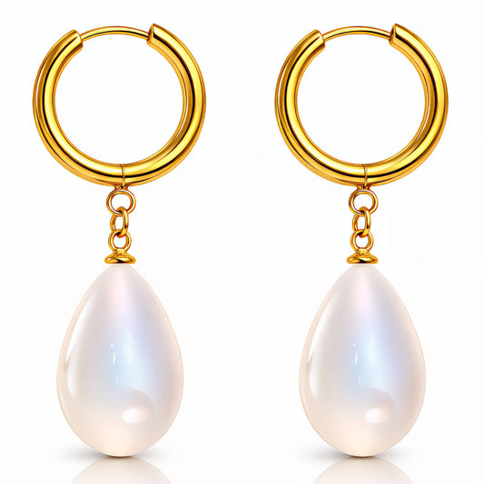 PENDIENTES "PERLAS COLGANTES" DE ACERO BAÑADO EN ORO DE 18 QUILATES