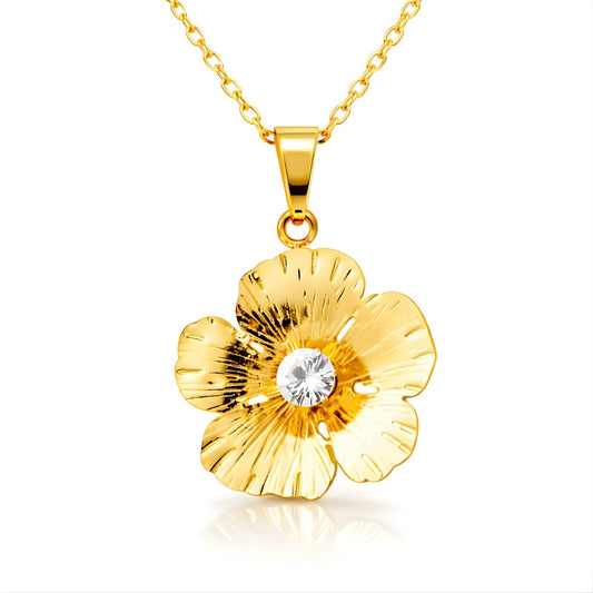 COLLAR "FLOR" ACERO BAÑADO EN ORO DE 18 QUILATES