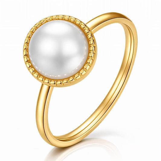 ANILLO "PERLITA" DE ACERO BAÑADO EN ORO DE 18 QUILATES