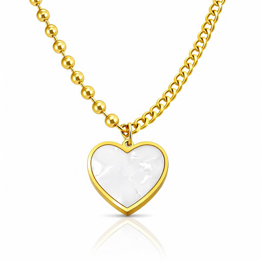 COLLAR "CORAZÓN PERLADO" ACERO BAÑADO EN ORO DE 18 QUILATES
