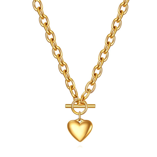COLLAR "CORAZÓN CANDADO ACERO BAÑADO EN ORO DE 18 QUILATES