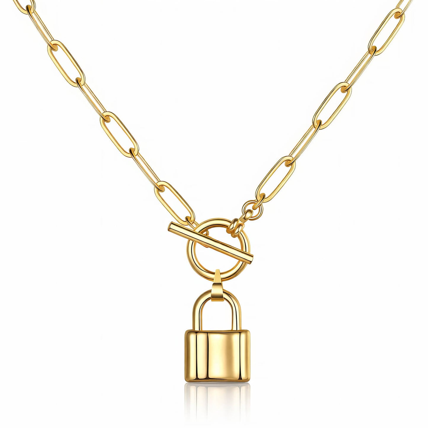 COLLAR "CANDADO" ACERO BAÑADO EN ORO DE 18 QUILATES