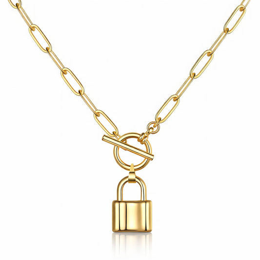 COLLAR "CANDADO" ACERO BAÑADO EN ORO DE 18 QUILATES