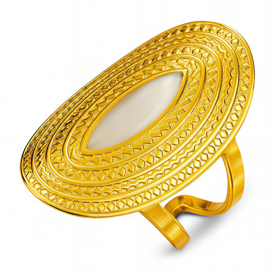 ANILLO (ADJUSTABLE) "ESCUDO" DE ACERO BAÑADO EN ORO DE 18 QUILATES